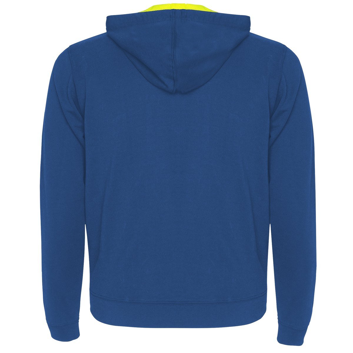 Sweat zippé contrasté – Bleu royal / jaune fluo (dos)