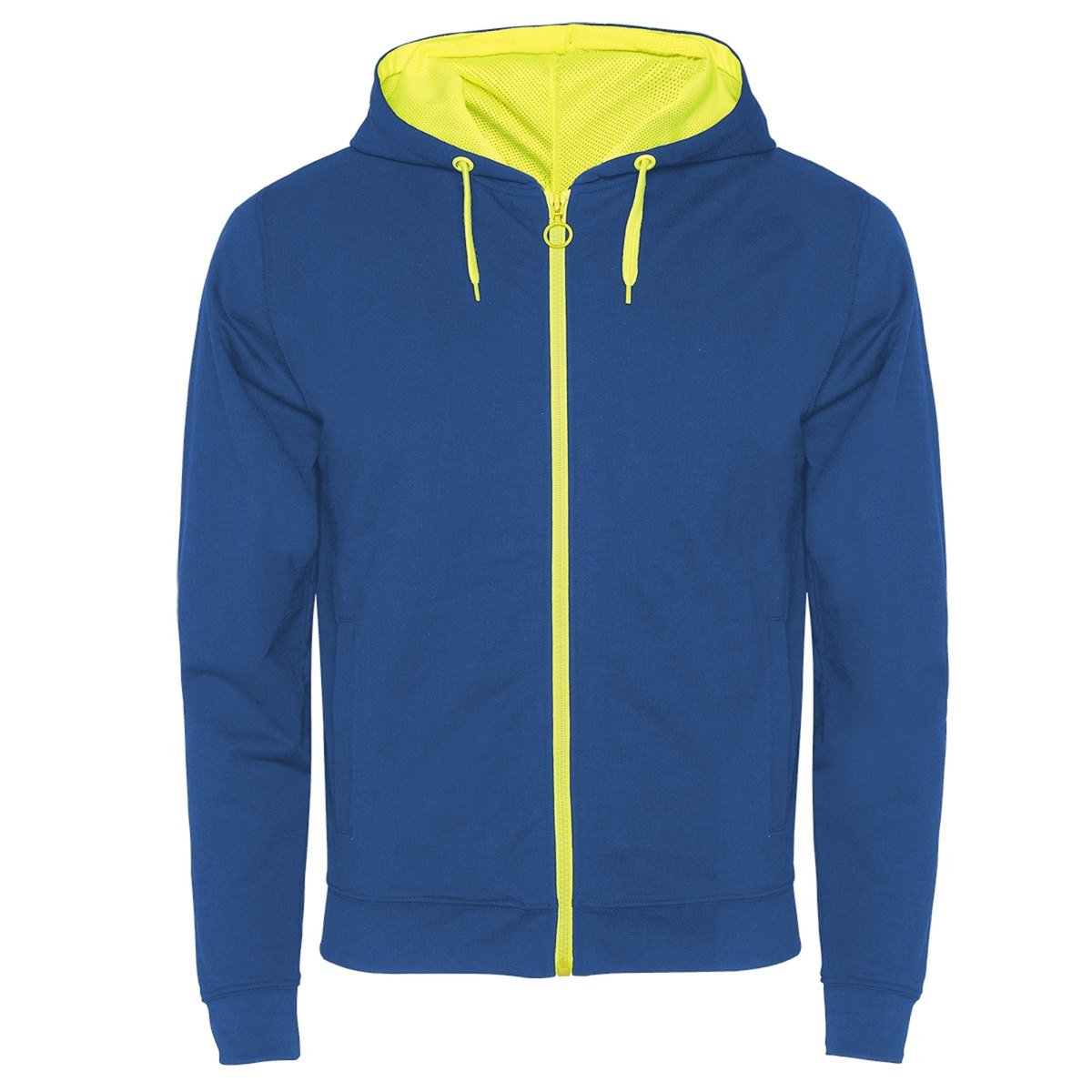 Sweat zippé contrasté – Bleu royal / jaune fluo