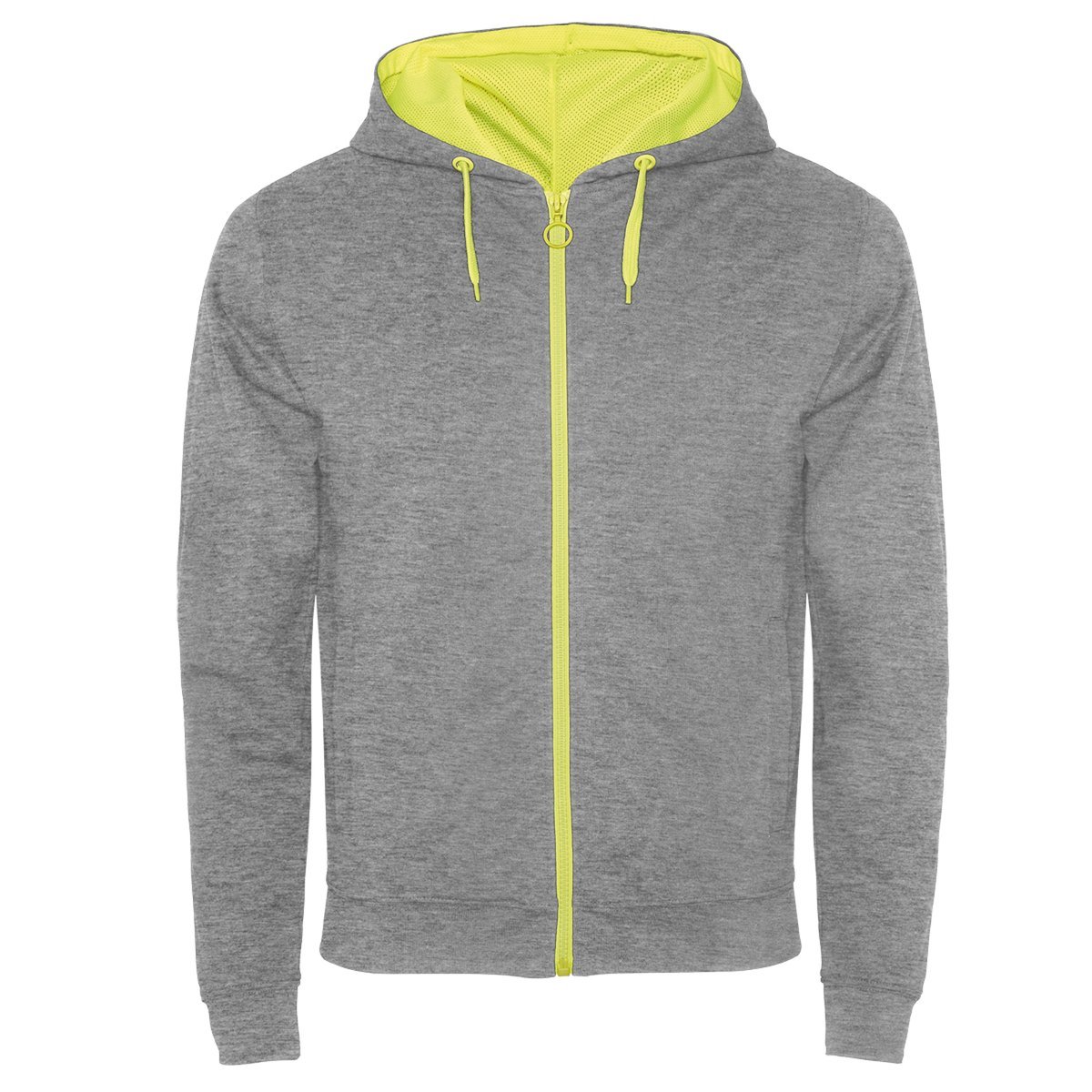 Sweat zippé contrasté – Gris chiné / jaune fluo