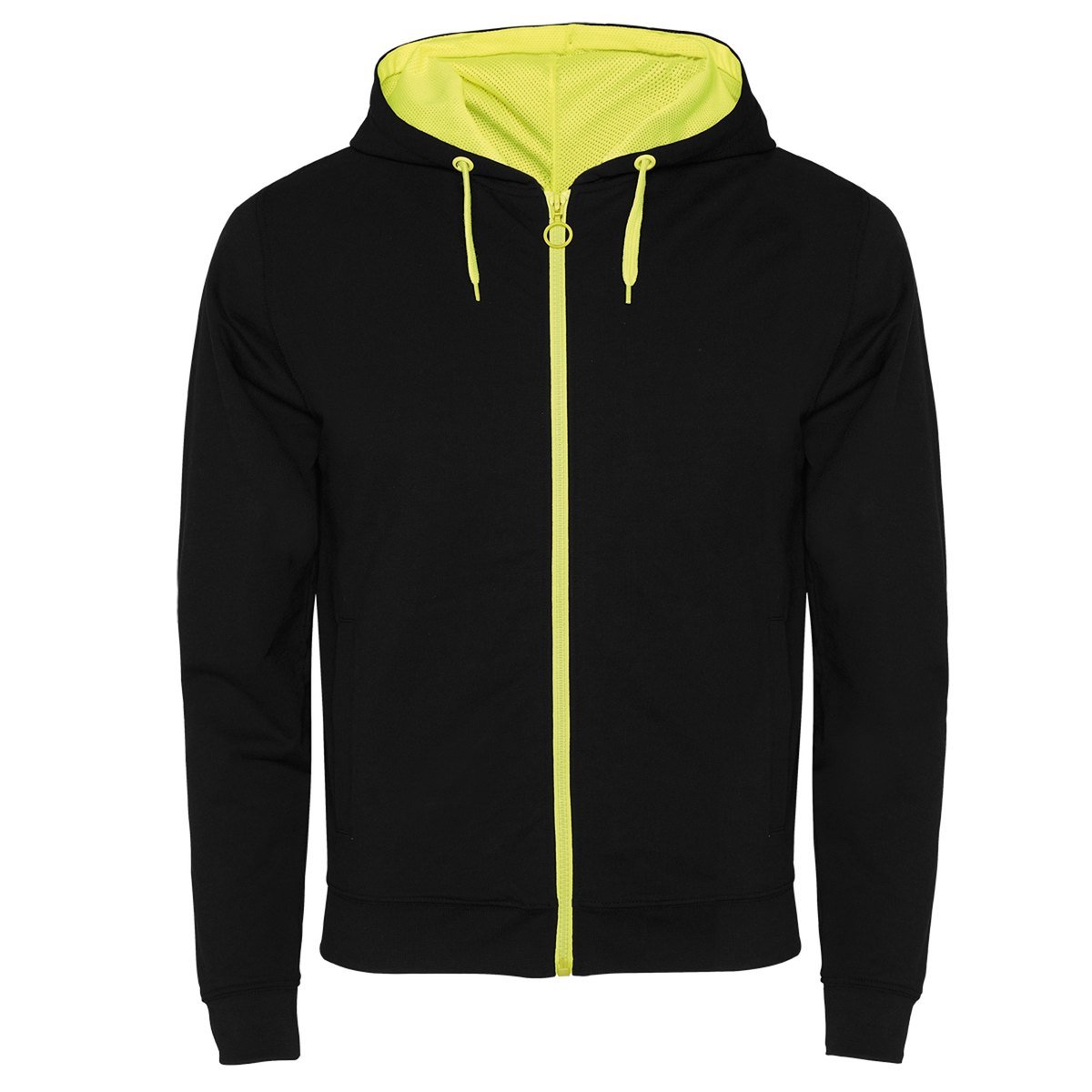 Sweat zippé contrasté – Noir / jaune fluo